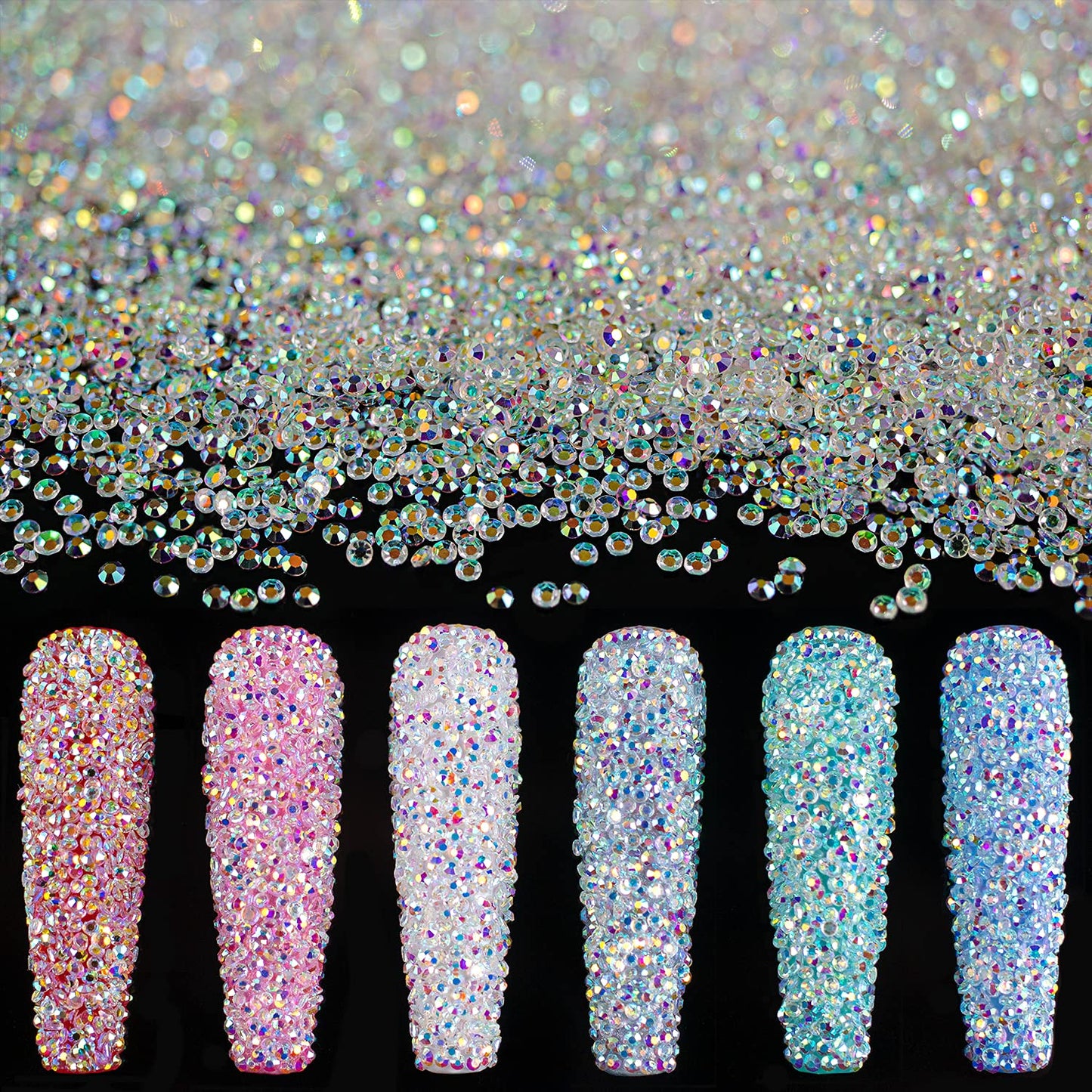 15000 Mini AB Diamond Beads for Nail Art - Iridescent Like Swarovski Crystals, 2 Trays - By BELLEBOOST