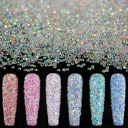 15000 Mini AB Diamond Beads for Nail Art - Iridescent Like Swarovski Crystals, 2 Trays - By BELLEBOOST
