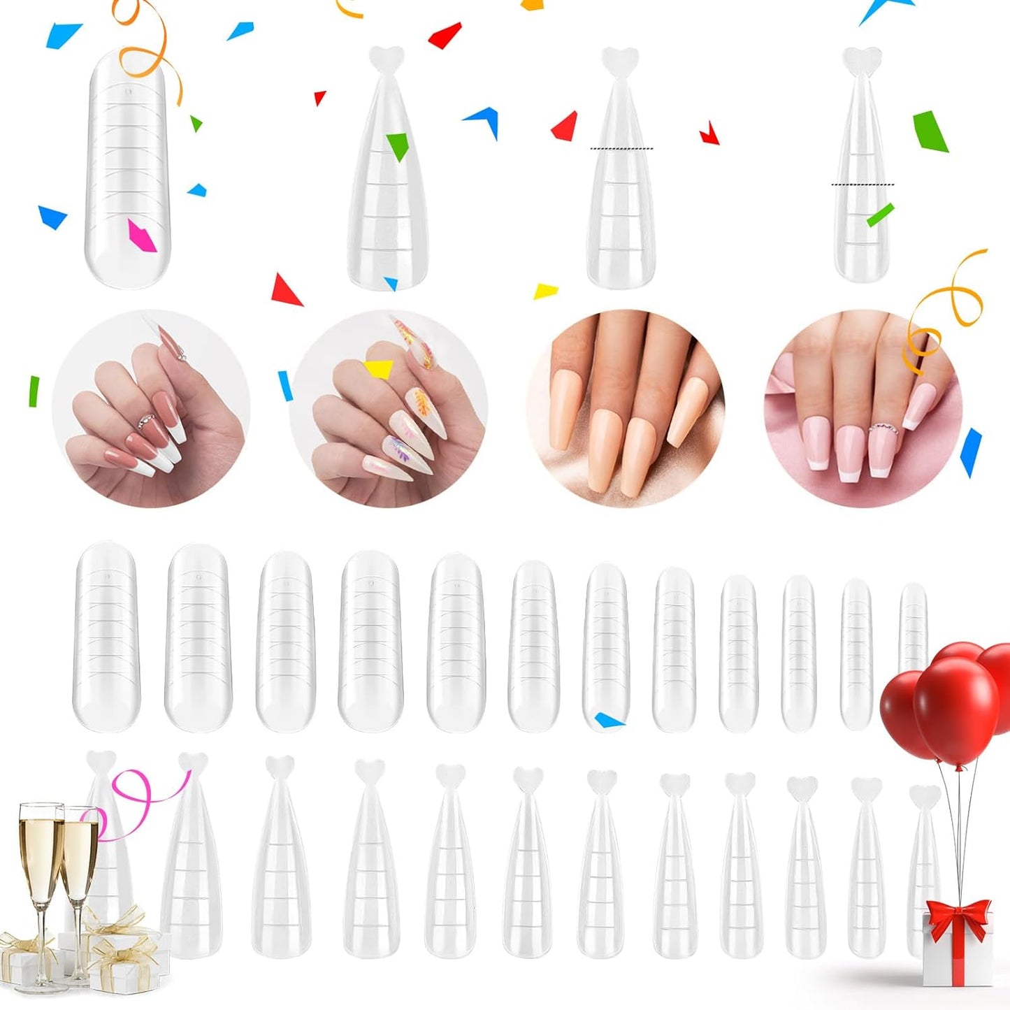 Beetles Poly Extension Gel Dual Nail Forms - 144 Pcs Builder Flat Stiletto Molds Coffin False Tips for Gel Manicure Nail Art Design Salon DIY at Home