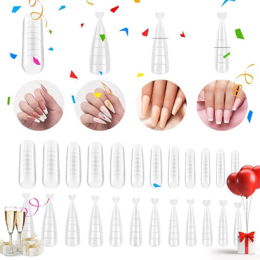 Beetles Poly Extension Gel Dual Nail Forms - 144 Pcs Builder Flat Stiletto Molds Coffin False Tips for Gel Manicure Nail Art Design Salon DIY at Home