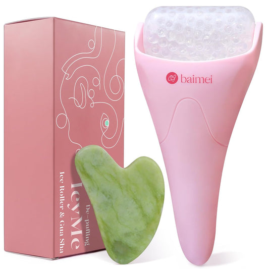 BAIMEI Cryotherapy Ice Roller and Gua Sha Facial Tools Puffiness Redness Reducing Migraine Pain Relief, Skin Care Tools for Face Massager Self Care Gift for Men Women - Pink