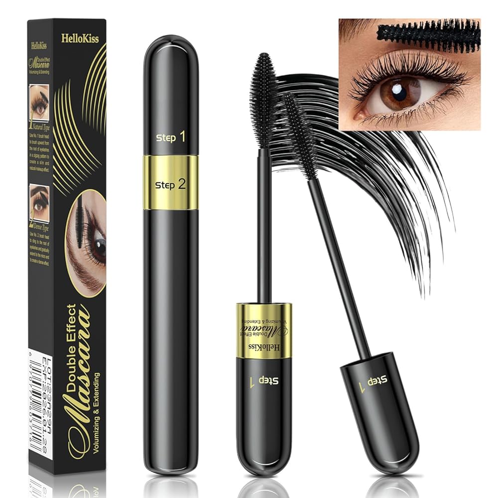 Black Tubing Mascara Waterproof & Smudge-Proof - 2-1 Long-Lasting Mascara Black Volumizing and Lengthening for Eye Makeup, No Clumping, Curling Eyelashes, Vegan & Cruelty Free_Lasting All Day