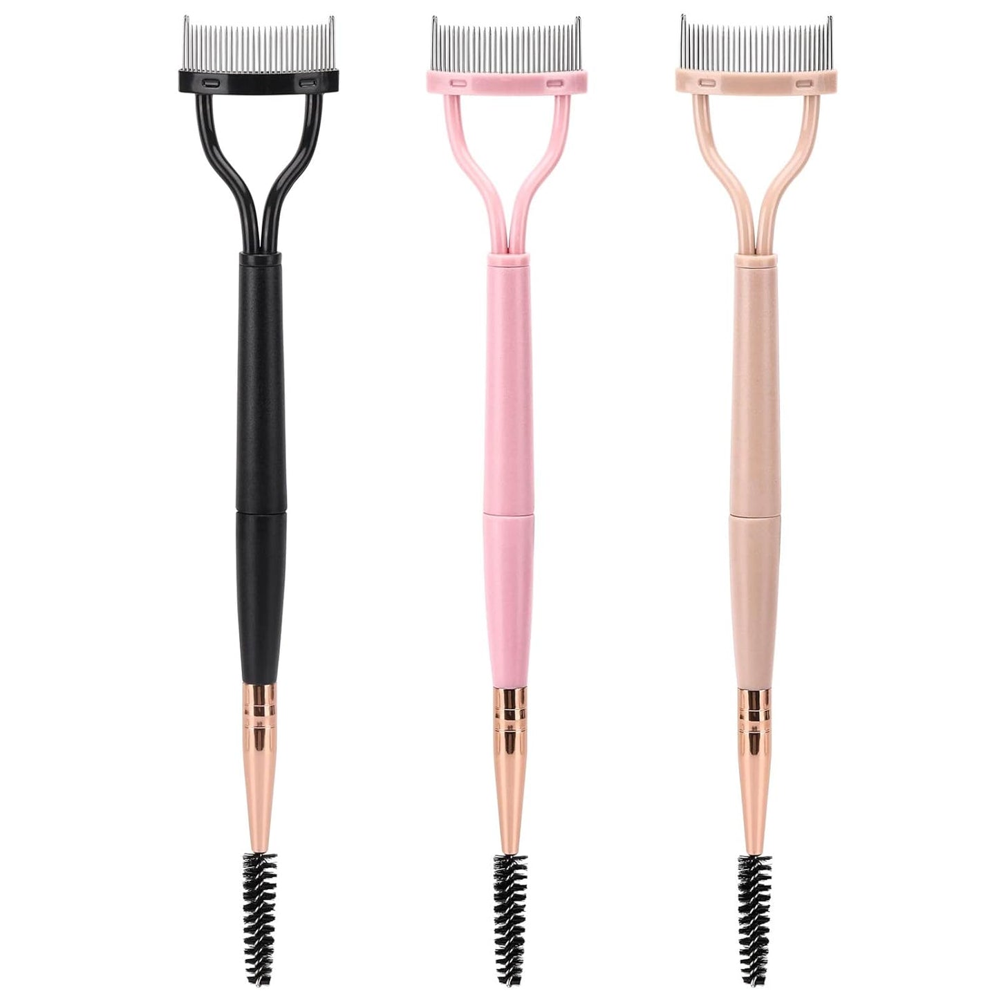 3 Pcs Eyelash Separator Comb with Spoolie Brush, Dual Head Lash Separator Tool Eye Lash Comb Brush (Black, Pink)