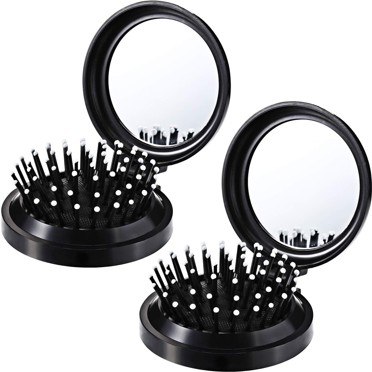 2 Pack Foldable Travel Mirror Hair Brushes Round Portable Folding Pocket Hair Brush Mini Hair Comb Compact Travel Size Hair Massage Comb for Men Women and Girls