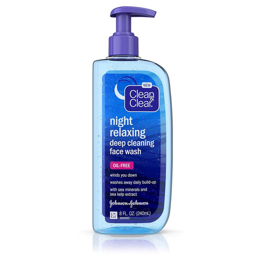 Clean & Clear Night Relaxing Oil-Free Deep Cleaning Face Wash with Deep Sea Minerals & Sea Kelp Extract, For All Skin Types, 8 fl. oz