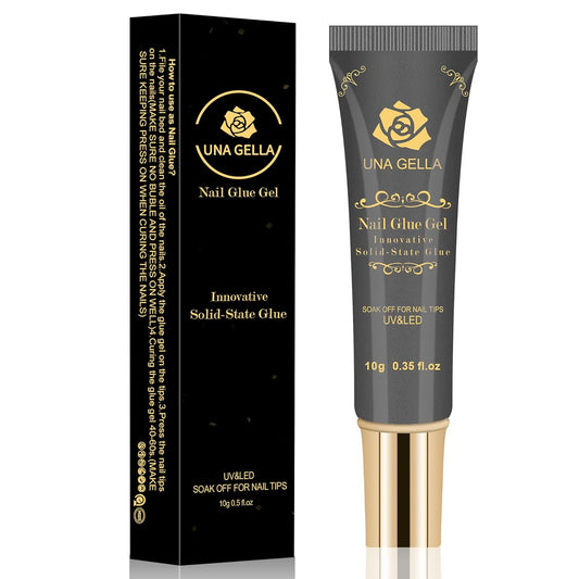 UNA GELLA Solid Nail Glue Gel | Soft Gel Nail Tips Gel 10ml | Lamp Curing Needed Soak Off Glue Super Strong Nail Glue Gel for Acrylic Nails For Nails Extension for Gel Jelly Tips