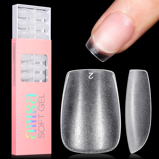 AILLSA Extra Short Coffin Nail Tips - 240 PCS Upgraded Matte Soft Gel Full Cover Nail Tips No Filed, Pre-shaped Clear Acrylic False Gelly Nail Tips for DIY Press On Nails 15 Sizes With Box