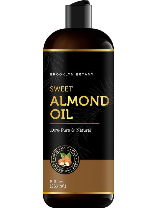 Brooklyn Botany Sweet Almond Oil for Skin, Hair and Face Ð 100% Pure and Natural Body Oil and Hair Oil - Carrier Oil for Essential Oils, Aromatherapy and Massage Oil Ð 8 fl Oz