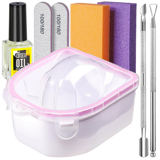 Teenitor Nail Soaking Bowl, Soak Off Gel Polish Dip Powder Remover, Manicure Bowl for Hand, Cuticle Remover Tools, Nail Brush, Cuticle Pusher,Cuticle Pusher Oil, Cuticle Peeler,Nail File Buffer