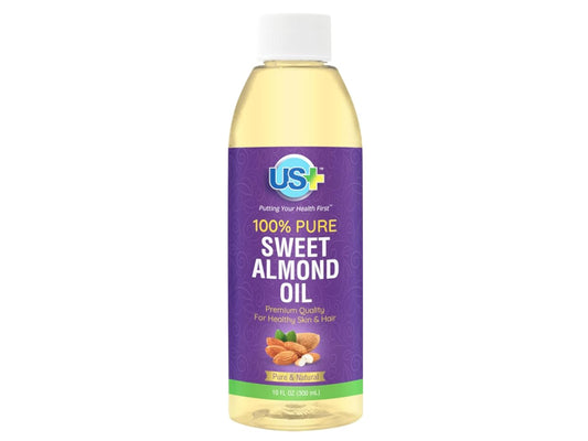 US+ 10oz 100% Pure Sweet Almond Oil - Expeller-pressed, Unrefined, Hexane-free - Premium Quality for Healthy Skin & Hair