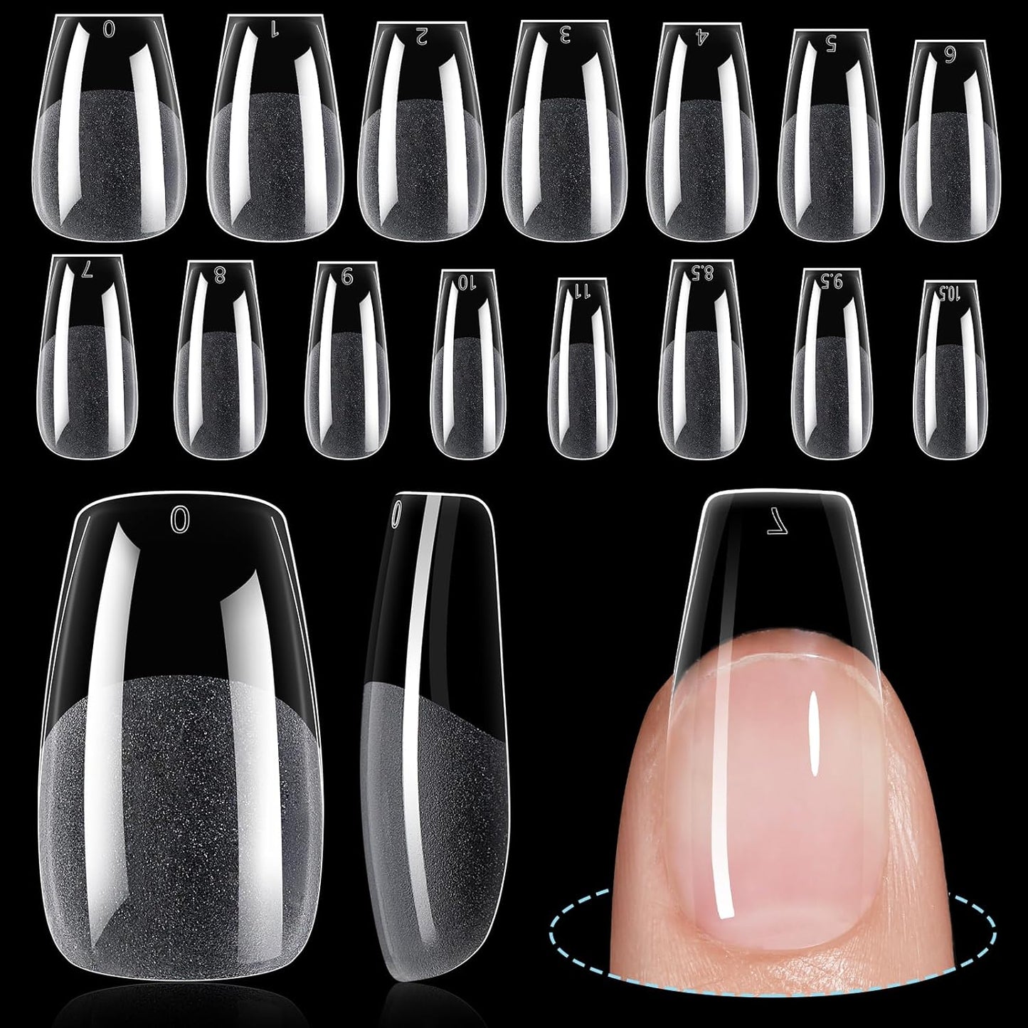 TOMICCA Medium Coffin Nail Tips, 240Pcs Half Matte Gel x Nail, 15 Sizes Nail Extension Tips Set, Full Cover Pre Shaped Fake Nails for Beginner and Professional DIY Nail Salon