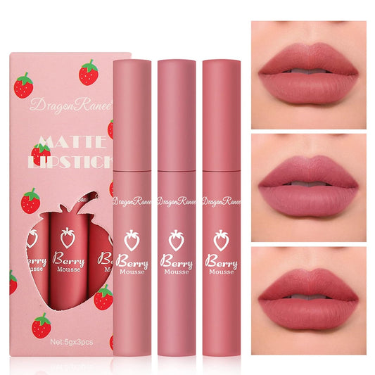 3PCS Matte Nude Lipstick Velvet Nude Lip Gloss Non-Drying, Non-Fading, Non-Stick Cup, Matte Lip Stain Long Lasting Waterproof Lipstick for Women Girls Lip Makeup - Set C