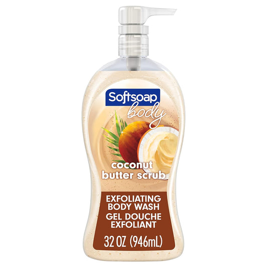 Softsoap Body Wash Pump, Coconut Butter Scrub, Exfoliating Body Wash, 32 Ounce (Pack of 1)