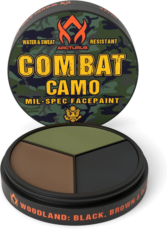 Arcturus 3-Color Camo Face Paint - Water & Sweat Resistant - Built-in Mirror for Easy Field Application