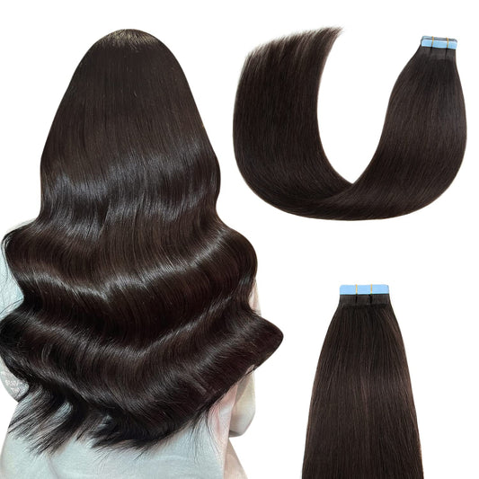 AGMITY Tape in Hair Extensions 100% Remy Human Hair Natural Black 24 inches 20pcs 50Gram Invisible Straight Seamless Thick Weft Real Human Hair Extensions Tape in(24 inches #1B Off Black)
