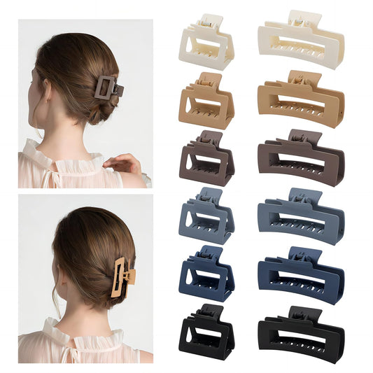 12 Pack Hair Clips_Large Rectangle For Women(4in__Medium Square Claw for Thin Hair_2in__Matte claw Thick Hair, Neutral Colors and Strong Hold Jaw clips.