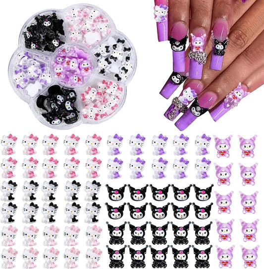 CLTJMM 70 PCS Nail Charms, Kawaii Nail Charms Hello Kitty Nail Charms Slime Charms 3D Nail Art Charms Flatback Resin Charms for Nail Art Decorations Supplies