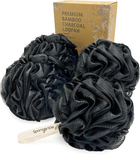 Spongentle Dual Texture Deep Cleansing Loofah Sponge for Radiant Skin, Pack of 4, Bath and Shower, Exfoliating Body Scrubber, Beautiful Colors for Women and Men