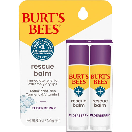 Burt's Bees Lip Balm Valentines Day Gifts, Rescue Balm Elderberry, With Antioxidant-Rich Elderberry, Tint-Free, Natural Origin Lip Care, 2 Tubes, 0.15 oz.