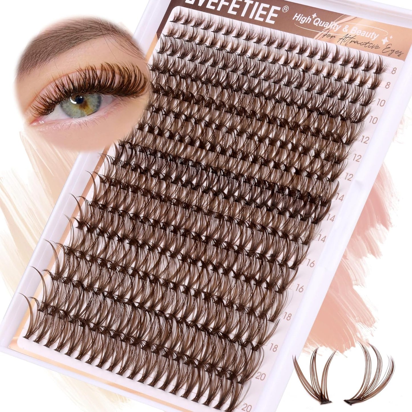 Brown Clusters Lashes 320 PCS Individual Lashes DIY Eyelash Extension 40D Natural Eyelash Clusters Brown Lash Extensions Wispy Lashes Natural Look Brown Eyelashes Pack (D-8-20 Mix)
