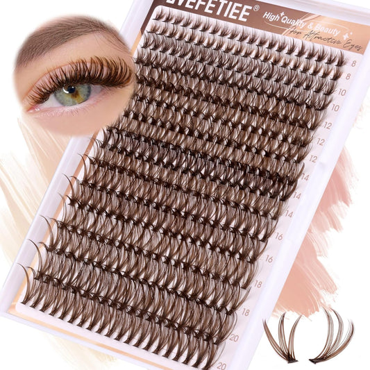 Brown Clusters Lashes 320 PCS Individual Lashes DIY Eyelash Extension 40D Natural Eyelash Clusters Brown Lash Extensions Wispy Lashes Natural Look Brown Eyelashes Pack (D-8-20 Mix)