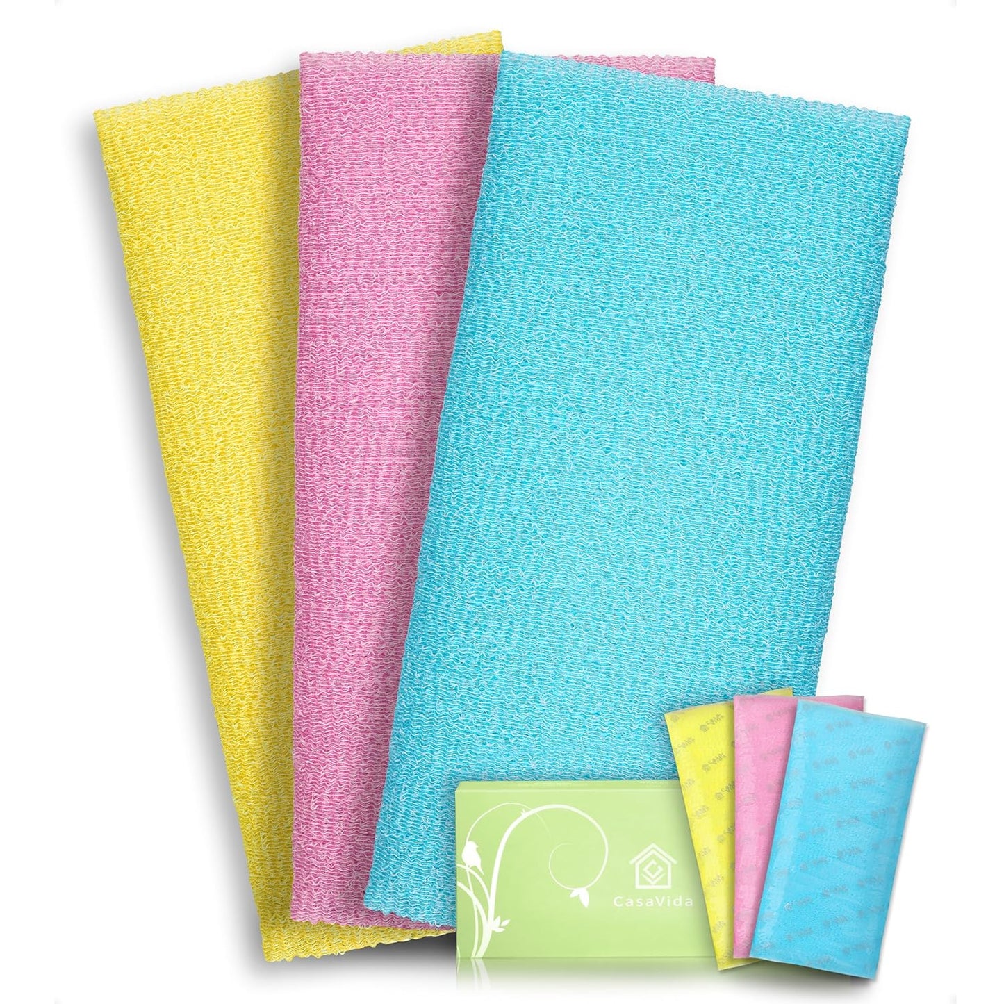 CasaVida Exfoliating Washcloth Back Scrubber for Shower Exfoliating Body Scrubber Japanese Beauty Washcloth African Net Sponge Bath Korean Loofah Towel Wash Cloth Body Shower Scrub Towel 3 Pack