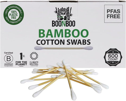 BOONBOO Organic Bamboo Cotton Swabs, PFAS-Free, 600 Count